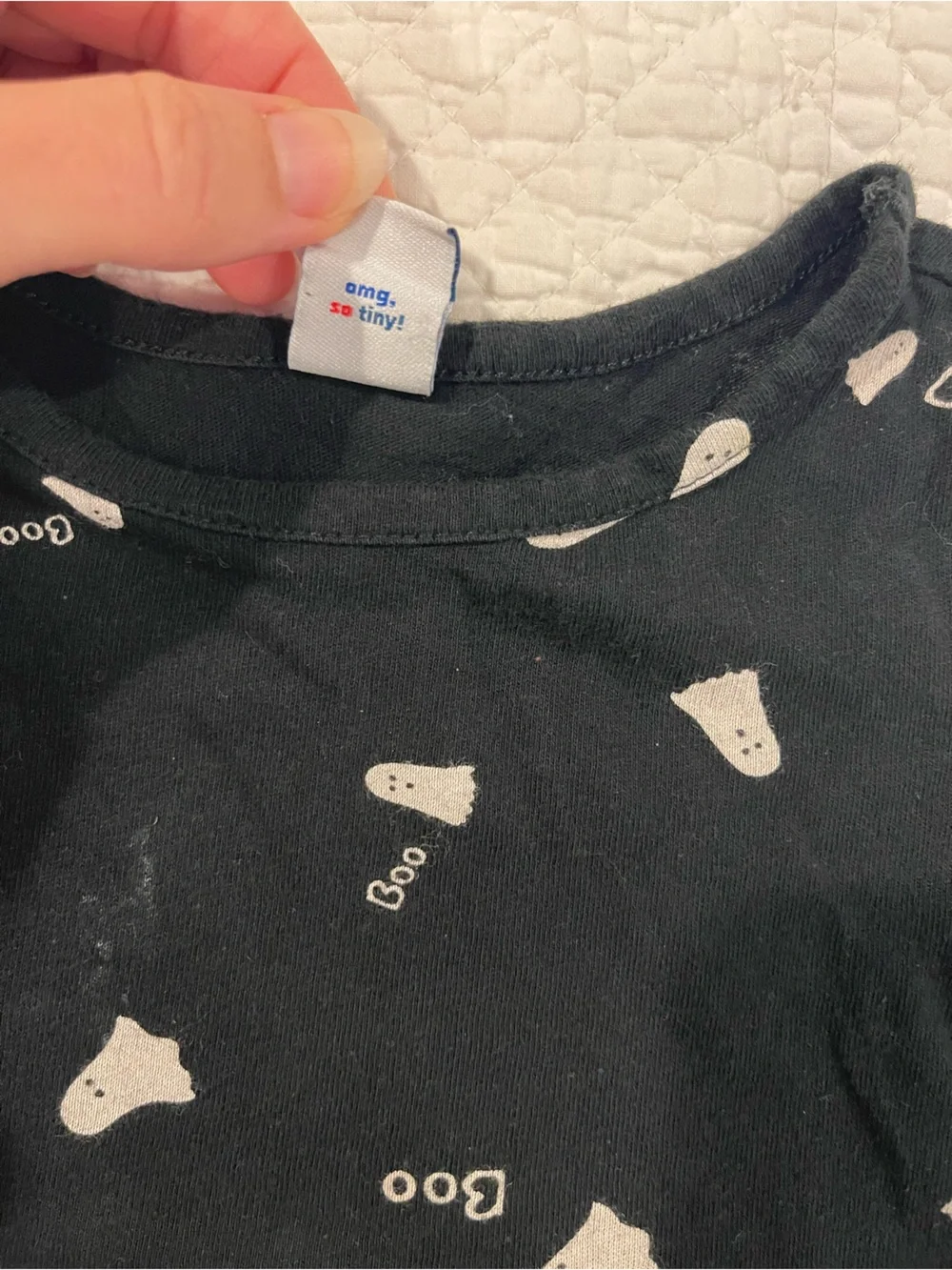 Old Navy Halloween Black Long-Sleeve Dress White Ghosts 12-18 Months 100% Cotton
